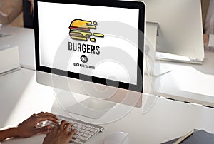Burgers Online Buying Junk Food Nourishment Concept photo