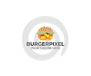 Burgers Pixel Logo Template. Hamburger Vector Design