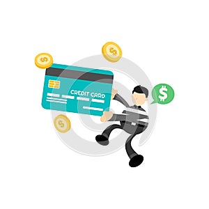 burglar and credit card finance service cartoon flat design illustration