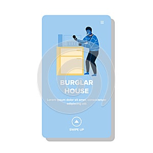 Burglar In House Breaking Safe Equipment Vector