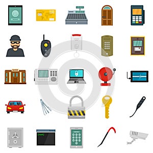 Burglar robber plunderer icons set, flat style