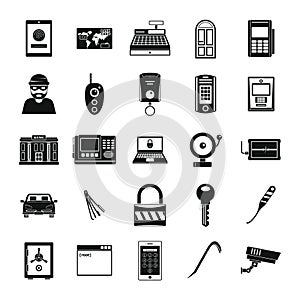 Burglar robber plunderer icons set, simple style