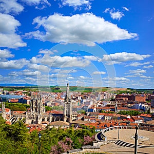 Burgos aerial view skyline with Cathedral in Spain