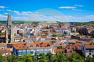 Burgos aerial view skyline with Cathedral in Spain