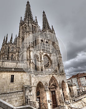 Burgos cathedral under a cloudy day in Burgos, Spain