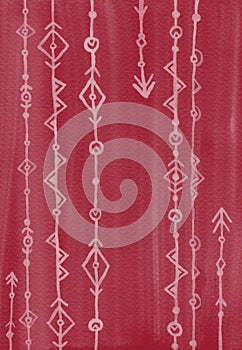 Burgundy abstract Indian arrows. Watercolor seamless texture. Hand painted background