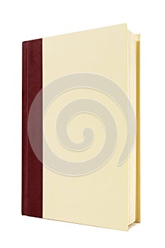 Burgundy and cream hardback book, front cover, standing upright, vertical, copy space