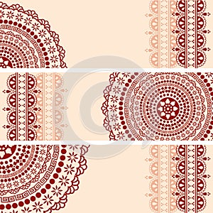 Burgundy and cream oriental henna mandala horizontal banners