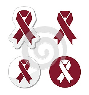 Burgundy ribbon symbol of brain aneurysm, Cesarean section, headaches photo