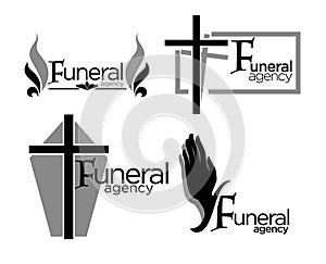 Burial and funeral agency  icons, interment arrangement