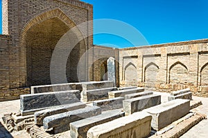 Burial in the necropolis of Chor-Bakr, summer Sunny day in Bukhara.