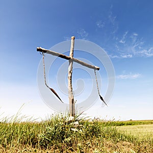 Burial site in field.