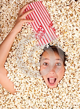 Buried in popcorn