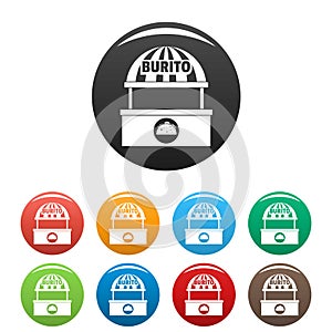 Burito selling icons set color photo