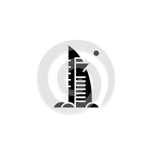 Burj al arab hotel black icon concept. Burj al arab hotel flat vector symbol, sign, illustration.