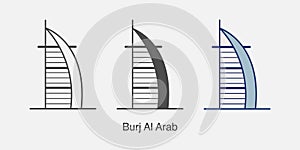Burj Al Arab icon in different style vector illustration