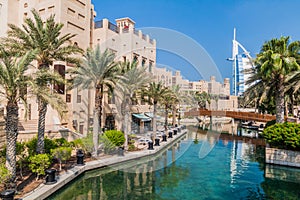 Burj Al Arab Tower of the Arabs seen from Madinat Jumeirah in Dubai, United Arab Emirat