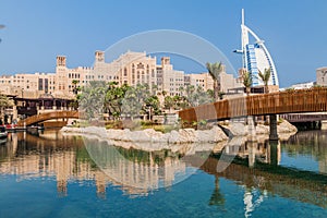 Burj Al Arab Tower of the Arabs seen from Madinat Jumeirah in Dubai, United Arab Emirat