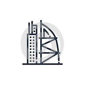 burj al arab vector icon isolated on white background. Outline, thin line burj al arab icon for website design and mobile, app