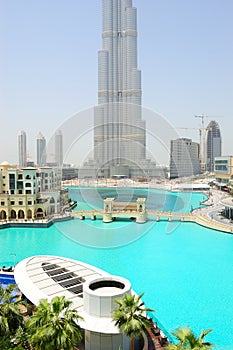 Burj Dubai skyscraper and artificial lake