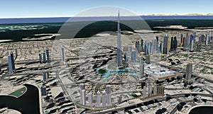 Burj Khalifa Dubai UAE 3d rendering Satellite Image HD Photo