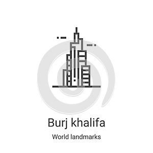 burj khalifa icon vector from world landmarks collection. Thin line burj khalifa outline icon vector illustration. Linear symbol