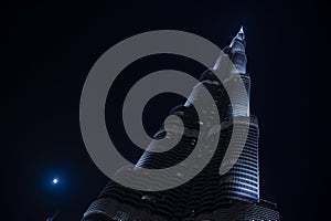 The Burj Khalifa at night in Dubai UAE