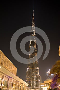 Burj khalifa night view from dubai mall bridge