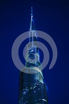 Burj Khalifa skyscraper in the night. Burj Khalifa Skyscraper in Dubai, United Arab Emirates tallest skyscraper