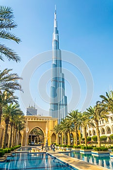 Burj Khalifa standing over the Palace Downtown Dubai hotel in the UAE...IMAGE