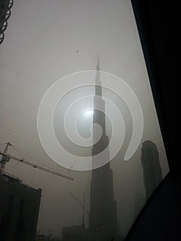 Burj Khalifa during summer dust storm, Dubai