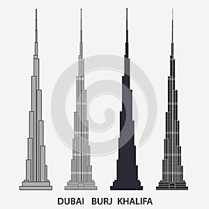 Burj Khalifa tower Dubai. Skyscraper silhouette, famous building. Vector photo