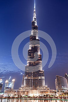 Burj Khalifa tower at night