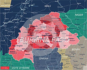 Burkina Faso country detailed editable map