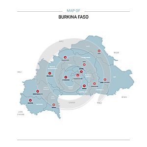 Burkina Faso map vector with red pin.