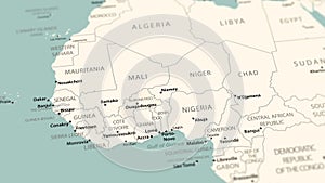 Burkina Faso on the world map. Smooth map rotation. 4K animation