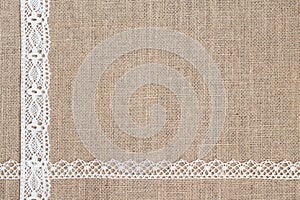Burlap background with lace