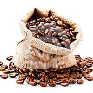 Burlap Bag of Roasted Coffee Beans