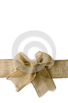 Burlap Christmas Bow Wrapped Arounf White Background