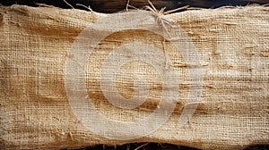 A burlap cloth on a wood surface