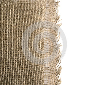 Burlap Edge or Old Linen Canvas on White Background