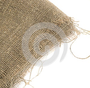 Burlap Edge or Old Linen Canvas on White Background