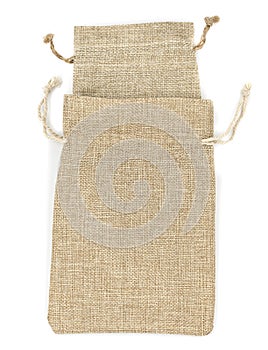 Burlap gift bags on isolated white background