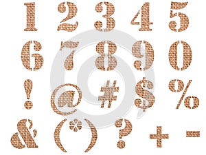 Burlap material textured numbers, signs and symbols