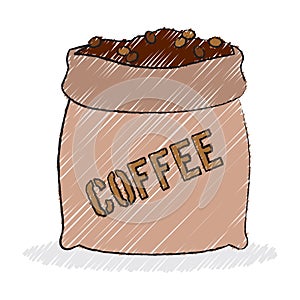 burlap sack of coffee beans. Vector illustration decorative design