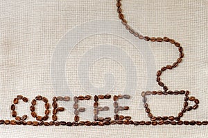 Burlap Sackcloth Canvas and Coffee Beans Photo Background. Copy