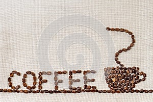 Burlap Sackcloth Canvas and Coffee Beans Photo Background. Copy