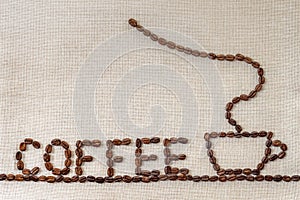 Burlap Sackcloth Canvas and Coffee Beans Photo Background. Copy