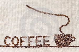 Burlap Sackcloth Canvas and Coffee Beans Photo Background. Copy