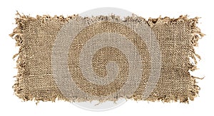 Burlap texture. A piece of torn burlap on a white background. Canvas. Packing material